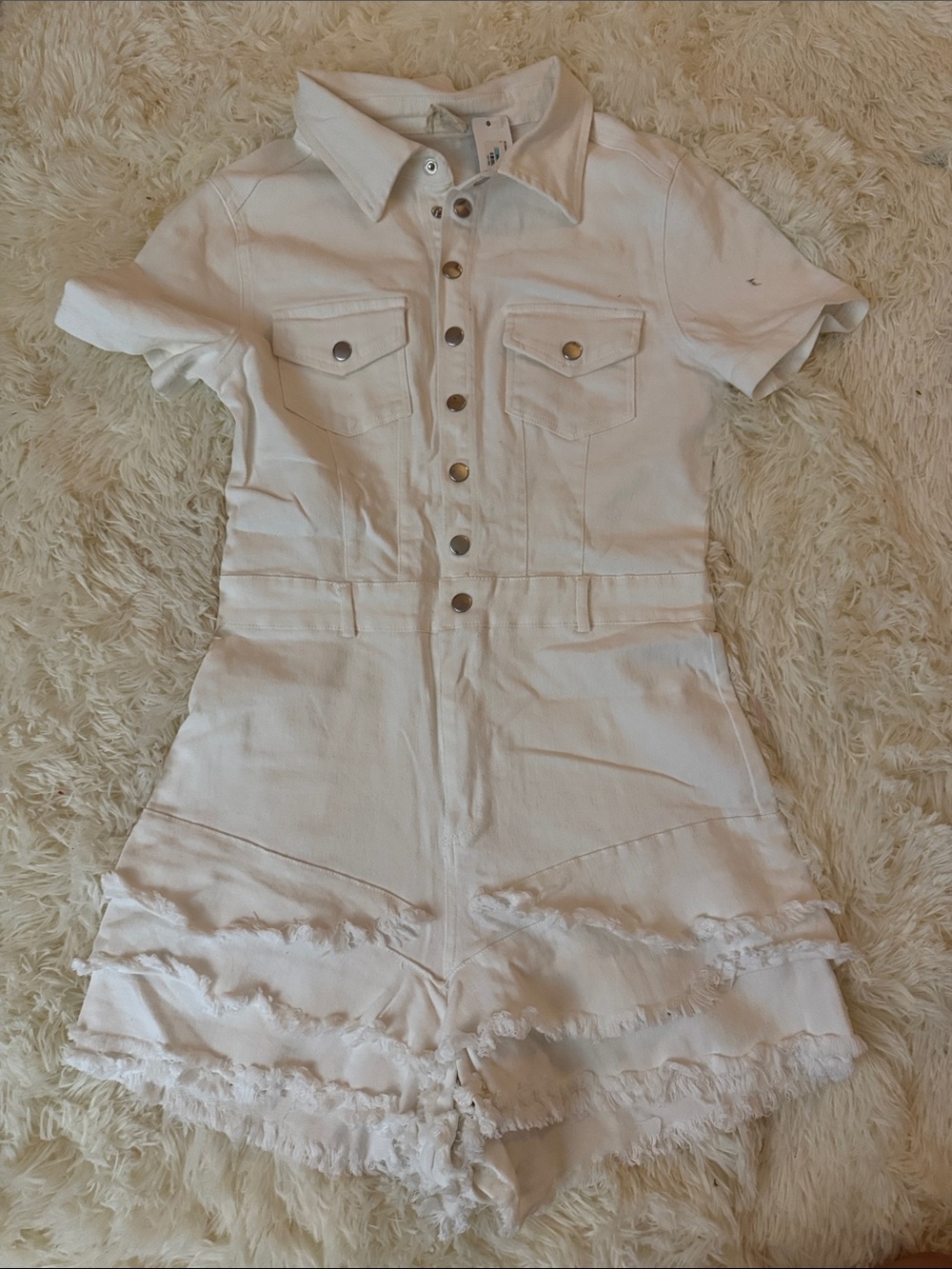 SOUTH BOUTIQUE BLUE BUTTERCUP WHITE DENIM ROMPER